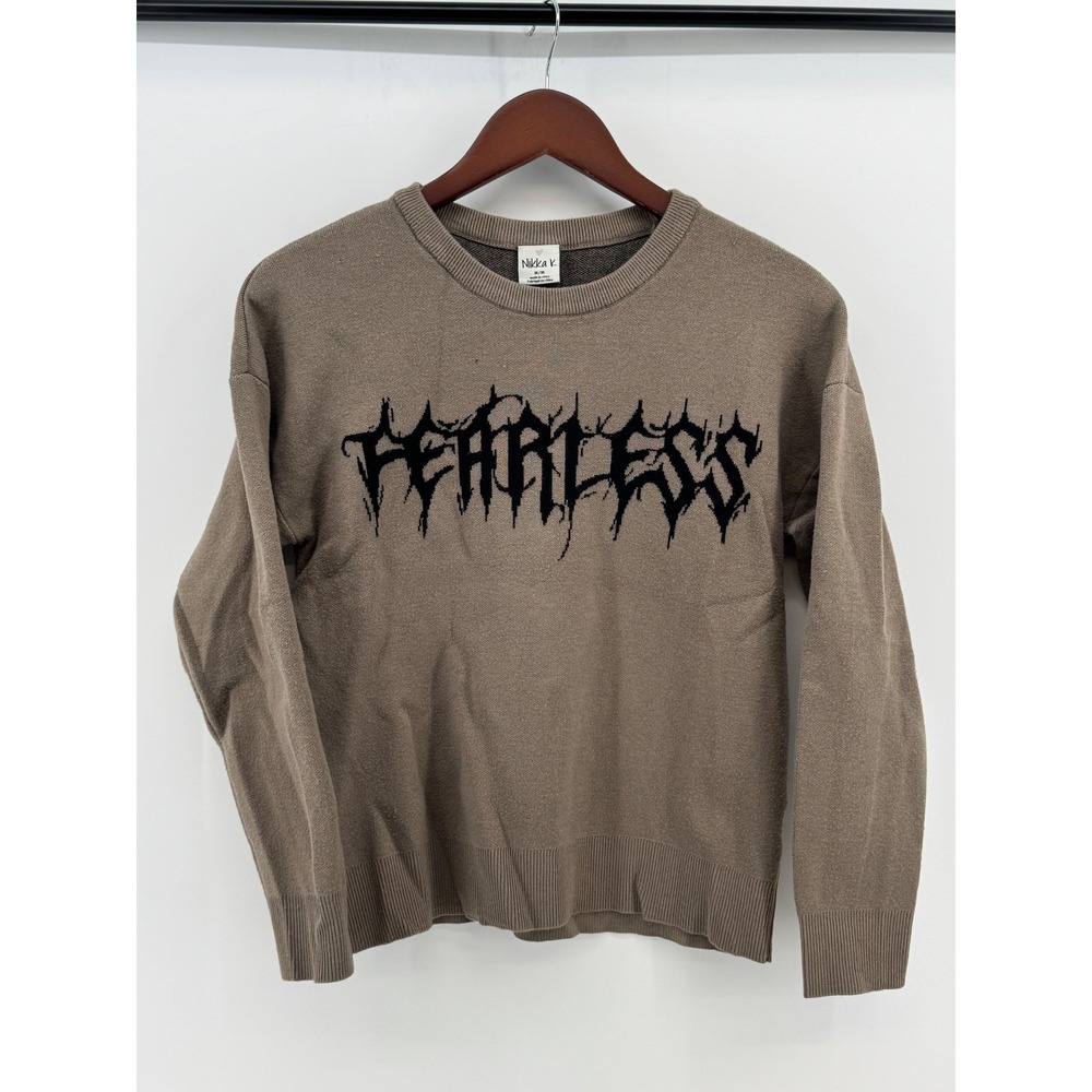 Nikka K Fearless Graphic Sweater Brown Taupe Gothic Streetwear Mens Medium